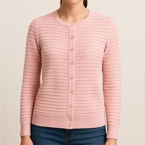LOFT Outlet Pink Textured Cardigan Women’s S | Preppy Nautical Coastal Button